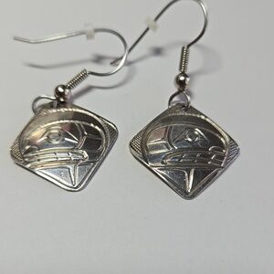 Vintage Northwest Canadian First Nation Carved Sterling SilveR Earrings